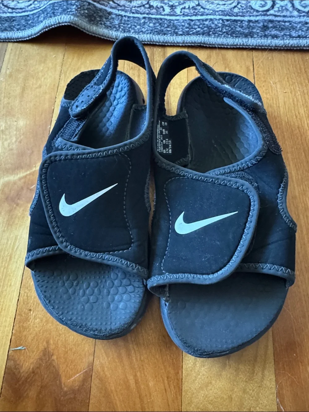 Nike Black Kids Velcro Sport Sandals with White Swoosh